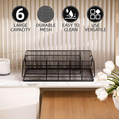Paper Plate Organizer for Countertop, Metal Silverware Caddy with 6 Compartments for Cup, Napkin, Utensil Holder Caddy for Party, Camping, Picnic