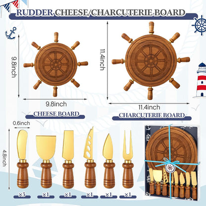 Ziliny Sea Turtle Shaped Cheese Board Set Small Charcuterie Cutting Board Wooden Platter with Knives Forks Funny Serving Trays Turtle Gift for women Christmas Party Kitchen Decoration