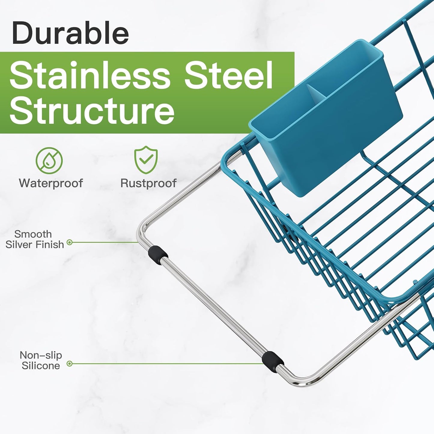 JASIWAY Dish Drying Rack in Sink, Dish Drainer with Cup and Utensil Holder