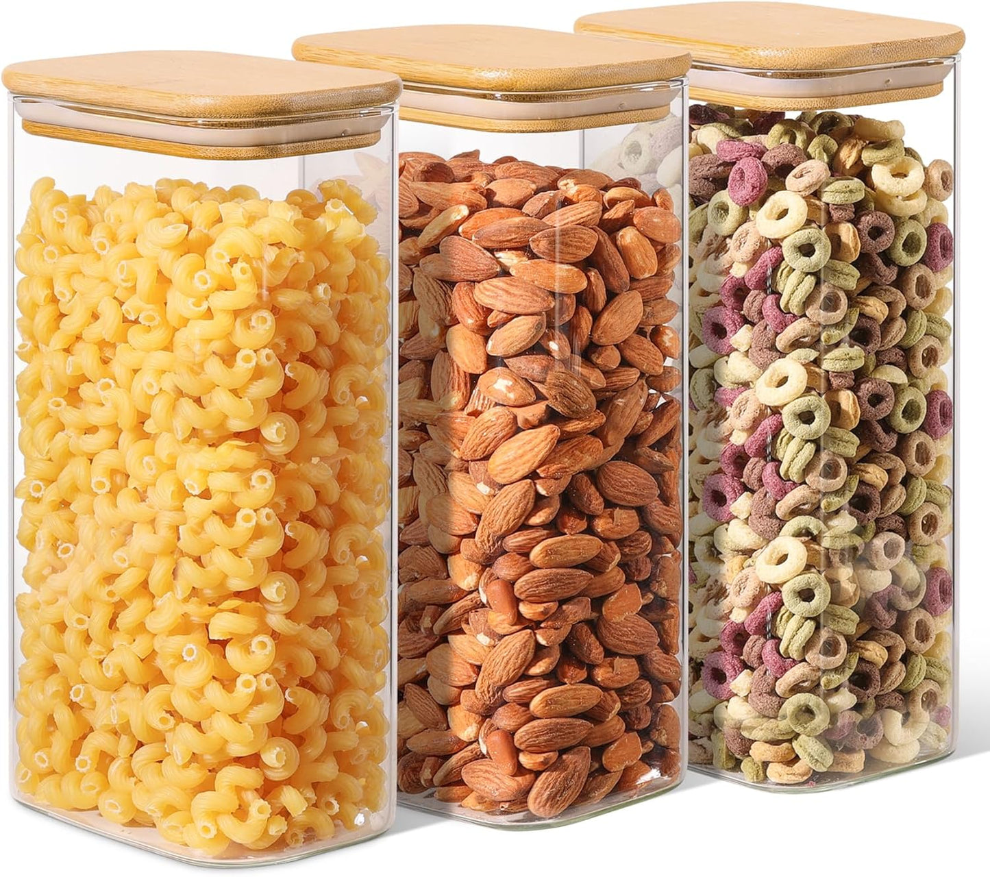 ComSaf Glass Storage Containers With Lids 6-Pack (0.7qt/1.2qt/1.6qt), Glass Pantry Storage Containers, Rectangular Glass Jars With Lid, Glass Canisters For Kitchen Flour Cereal Sugar Tea Coffee Bean