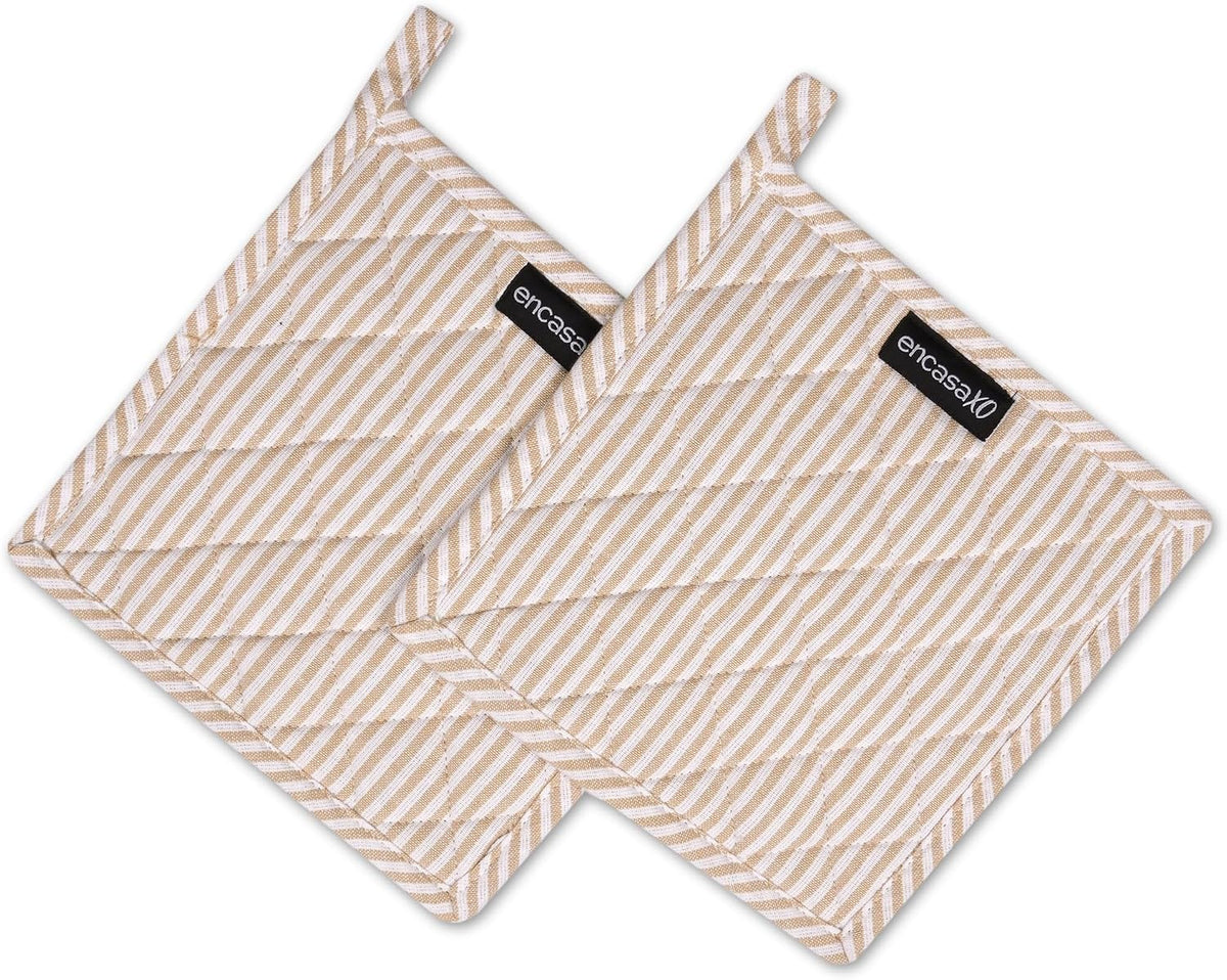 Encasa XO Pot Holders, Quilted Kitchen Hot Pads 8"x8" Black