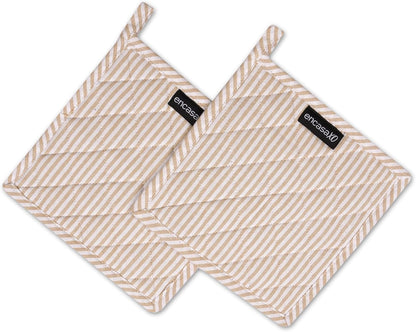 Encasa XO Pot Holders, Quilted Kitchen Hot Pads 8"x8" Black