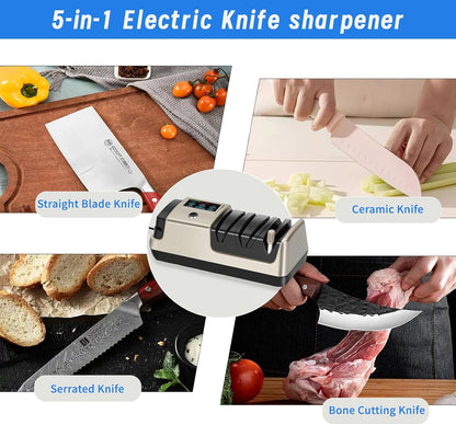 5-in-1 Electric Knife Sharpener for Kitchen Knives-Scissor Sharpener (light gold)