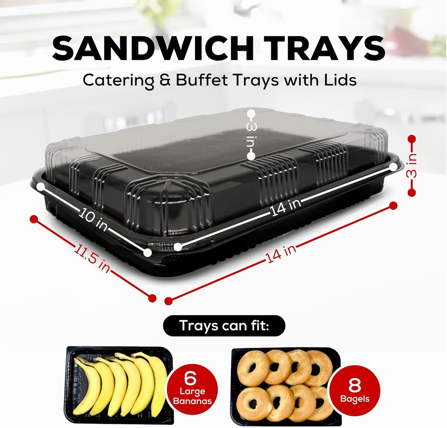 6 Pack Catering Trays with Lids – 13" Serving Tray with Lid, Heavy Duty Recyclable Plastic Party Platters for Catering, Buffet, Picnics & Events – Food Trays with Clear Lid (13.39 × 9.84 × 2.95 inch)