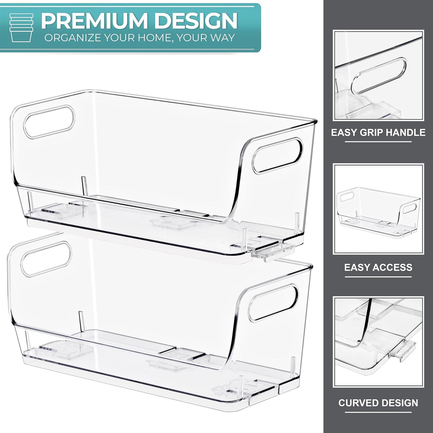 Sorbus Stackable Storage Bins Open Front - Clear Stackable Storage Bins - Pantry Bins for Storage and Organization - Acrylic Stackable Bins for Kitchen - Clear Pantry Organizer Bins (Medium 2 Pack)