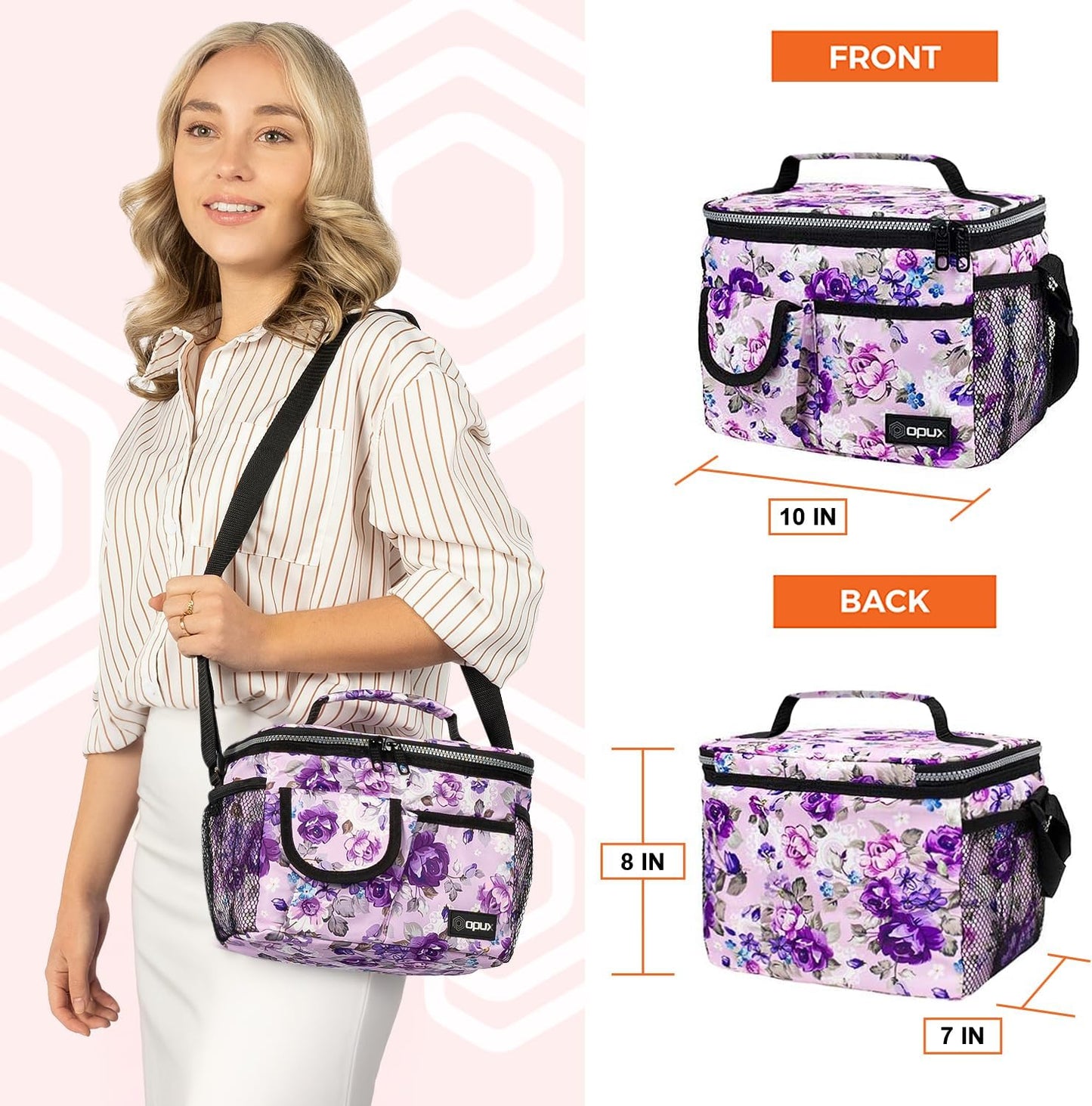 opux Insulated Lunch Bag for Men Women, Leakproof Black Lunch Box for Work, Portable Soft Lunch Cooler Bag with Shoulder Strap, Adult Lunchbox Lunch Pail for Kid Boy Girl School, 14 Can/8L