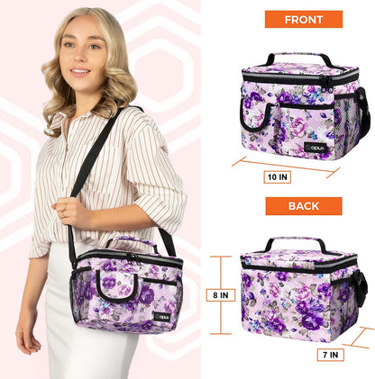 opux Insulated Lunch Bag for Men Women, Leakproof Black Lunch Box for Work, Portable Soft Lunch Cooler Bag with Shoulder Strap, Adult Lunchbox Lunch Pail for Kid Boy Girl School, 14 Can/8L