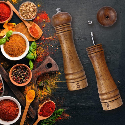 Gulex Wood Pepper Grinder Pepper Mill Adjustable Coarseness 8 Inch Retro
