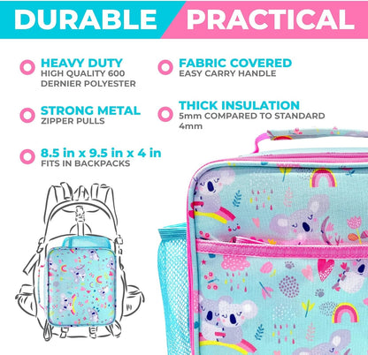 Bento Lunch Box with Bag, Water Bottle & Ice Pack Set for Kids Toddlers, 4 Portion Sections, Removable Tray, Pre-School Boy Toddler Daycare Lunches, Insulated Snack Container, Blue Space Dinosaur