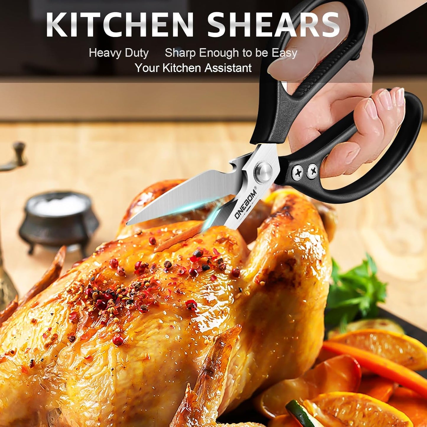 ONEBOM Kitchen Shears 2 Pack,Multi-Function Kitchen Scissors Heavy Duty Sharp 304 Stainless Steel, Apartment Kitchen Accessories Cooking Shears for Chicken,Meat,Fish,Poultry(Sliver)