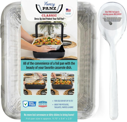 Fancy Panz Red Classic Aluminum Foil Pan Carrier with Secure Latch Lid - Reusable Casserole Carrier for Half Size Pans - Food Transport Holder for Potlucks, Parties, Tailgates & Entertaining
