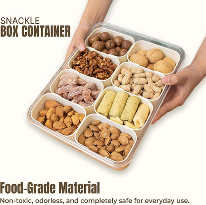 Snackle Box Container | Made with Food-Grade Durable Plastic | 8 Compartment Snack container with lid and Handle | Dishwasher Safe Snackle Box | perfect for Kids, Adults,Traveler and for picnic
