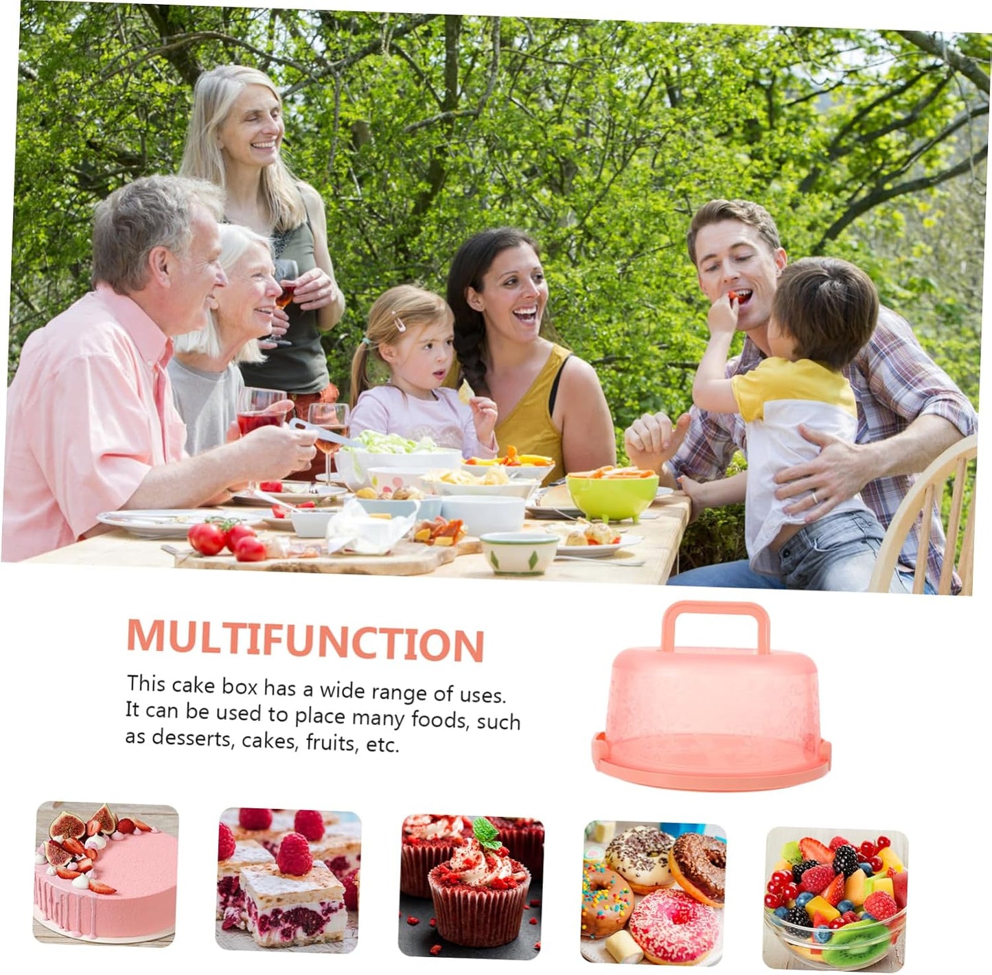 Portable Cake Carrier 9.84 Inch Transparent Plastic Cake Box with Handle and Lid for Household Baking Storage and Outdoor Transport