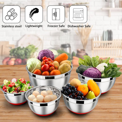 LIANYU Stainless Steel Mixing Bowls Sets of 6, Large 7, 3.5, 2.5, 2, 1.5, 1QT Size with Transparent Airtight Lids, Metal Nesting Serving Bowl Sets for Home Kitchen, Dishwasher & Freezer Safe, Black
