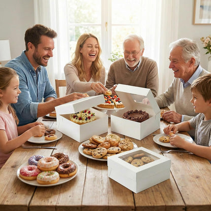 3 Pack 10x10x5 Inch White Cake Boxes with Window and Lids – Disposable Bakery Boxes for Cakes, Donuts, Pies, Cookies – No Cake Boards Included – Birthday, Wedding, Party Supplies