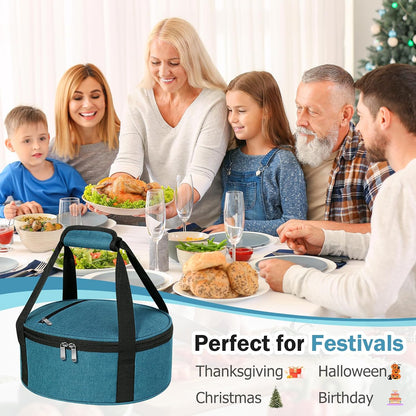Round Insulated Casserole Carrier – 12" Portable Pie Carrier Bag for Hot or Cold Food, Leakproof Thermal Lunch Tote with Handle for Parties Picnic & Travel - Grey