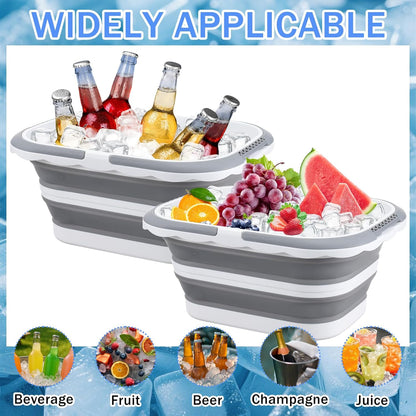 2 Pack Ice Buckets for Parties, Foldable Beverage Tub, Collapsible Ice Bucket for Wine/Beer/Champagne, Large Beer Ice Buckets Drink Cooler, Space Saving Ice Storage Tub Ice Cube Bin (8.5L*2)