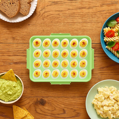 Deviled Egg Containers with Lid - Reusable Platter 2 Pack 48 Count Storage Tray with Handle for Potlucks, Tea Parties, Party, Thanksgiving, Picnics, Refrigerator, Christmas, Easter, Brunches (Blue)