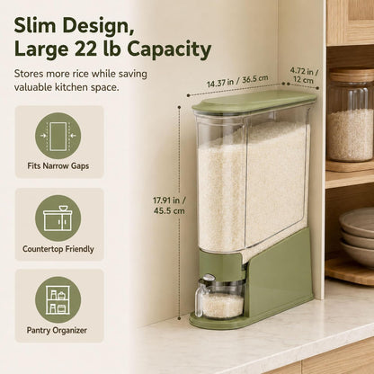ROOM127 Rice Dispenser 22 Lbs, Large Airtight Grain Container, Cream White | Family Size Storage, BPA-Free, Moisture-Proof Seal, One-Touch Pouring, Clear Window, for Cereal, Beans, Oats & Dry Food