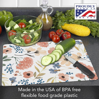 Cut N' Funnel Eat Fresh Designer Flexible Cutting Board Mat 15" x 11.5" Made in the USA Decorative Flexible Easy to Clean