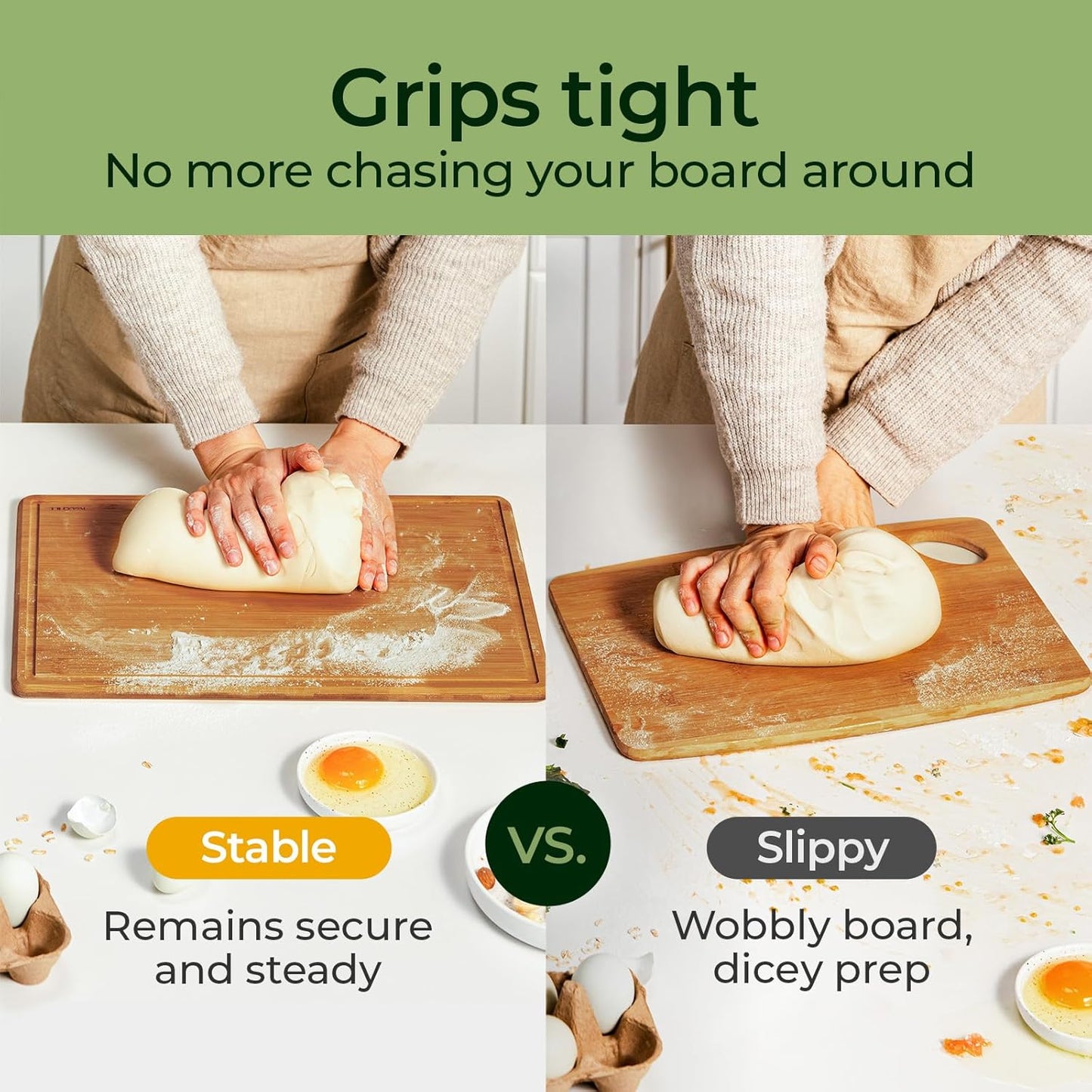 Keechee Cutting Board with Non-slip Mat, Bamboo Cutting Board for Kitchen Meal Prep & Serving - Wood Serving Board Set with Deep Juice Groove Ideal Kitchen Gifts