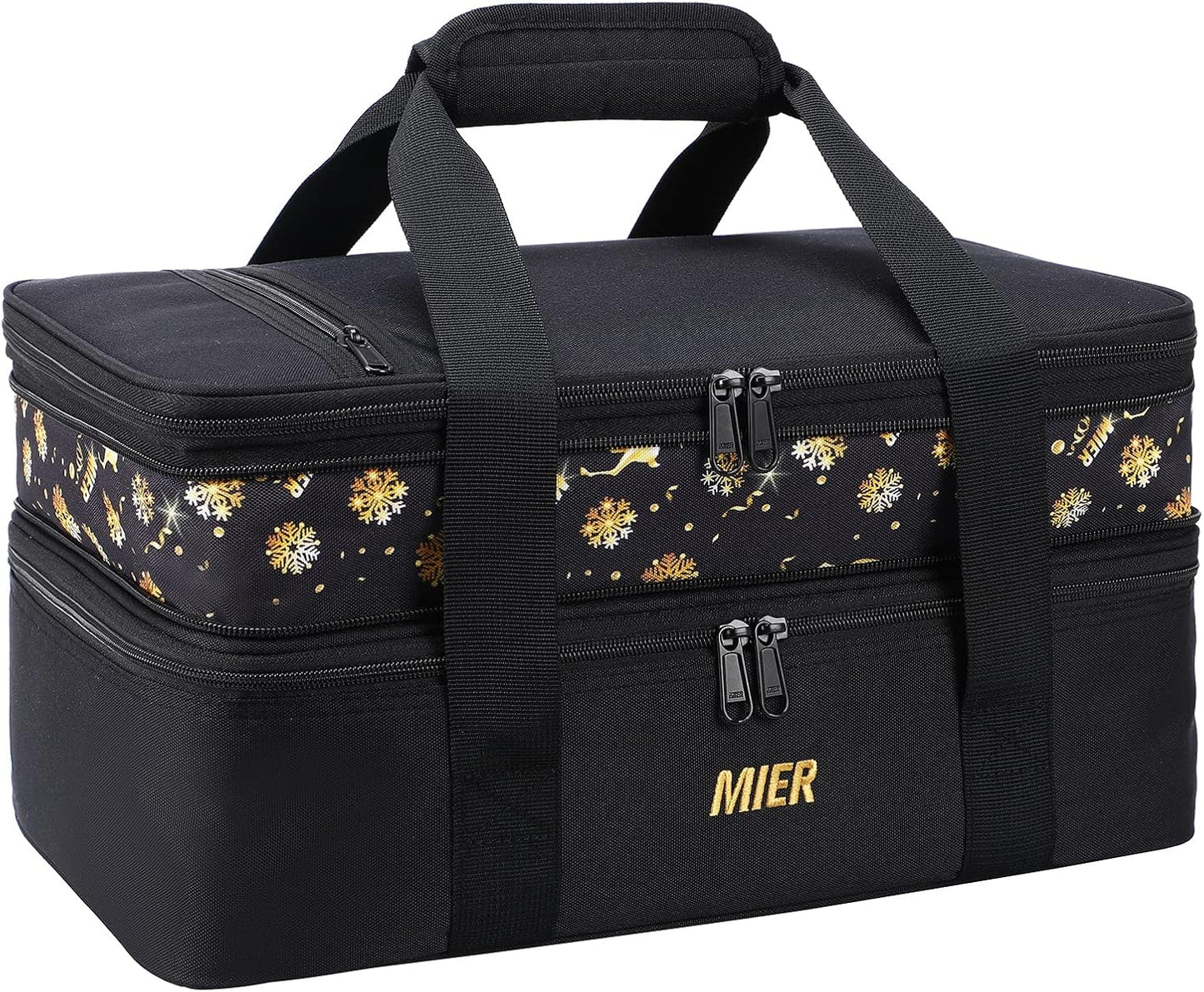 MIER Insulated Double Casserole Carrier Bag for Lasagna Lugger, Potluck Parties, Picnic, Beach, Fits 9 x 13 Inches Baking Dish, Casserole Dish, Expandable, Dark Blue