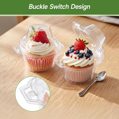 Dealusy 100 Pack Individual Cupcake Containers with Airtight Dome Lids, Clear Plastic Single Cupcake Boxes, Stackable Disposable Muffin Holders for Baking, Parties, Weddings & Picnics