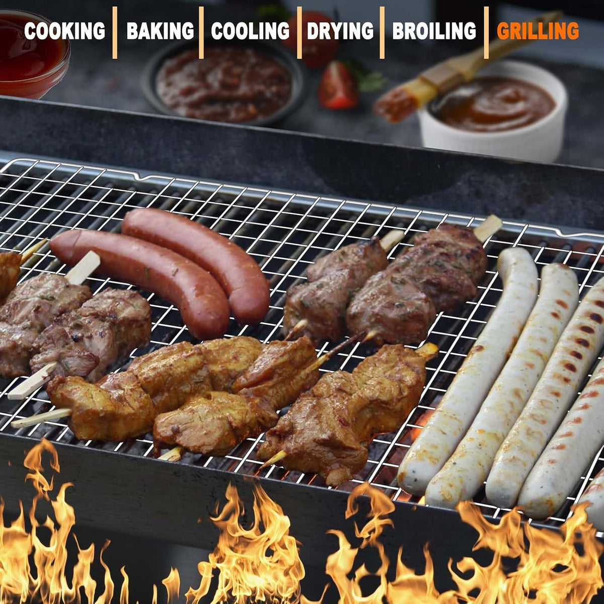 Hunnycook 15.8”×9.8” Cooling Rack, 3P Stainless Steel Baking Rack, Oven Safe Cooling Racks for Cooking and Baking, Black Roasting Rack & Wire Rack & Cookie Cooling Rack for Roasting, Grilling, Drying