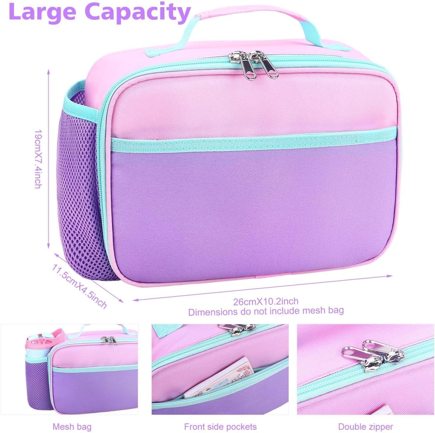 RHCPFOVR Kids Lunch Bag - Insulated Lunch Box for Boys Girls,Washable Lunch Bag and Reusable Toddler Leak-proof Lunchbox for School and Daycare - Colors B