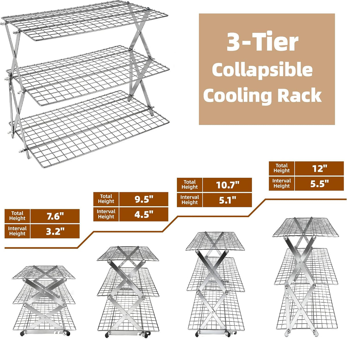 3 Tier Collapsible Cooling Rack Sourdough Cooling Rack 17"x10"