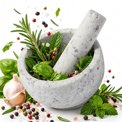 Koville Luxury Marble Mortar and Pestle Set, 7"-4cups Grinder Bowl for Guacamole, Salsa, Pill Crusher, Spice, Herb, Garlic, Nut, Heavy Duty Grinder for Kitchen