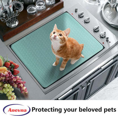 Stove Top Cover for Electric Stove- Range Covers for Electric Stove,Silicone XXL Dish Drying Mat, Glass Cooktop Covers, Flat RV Range top Mats (Black, 28"x20")