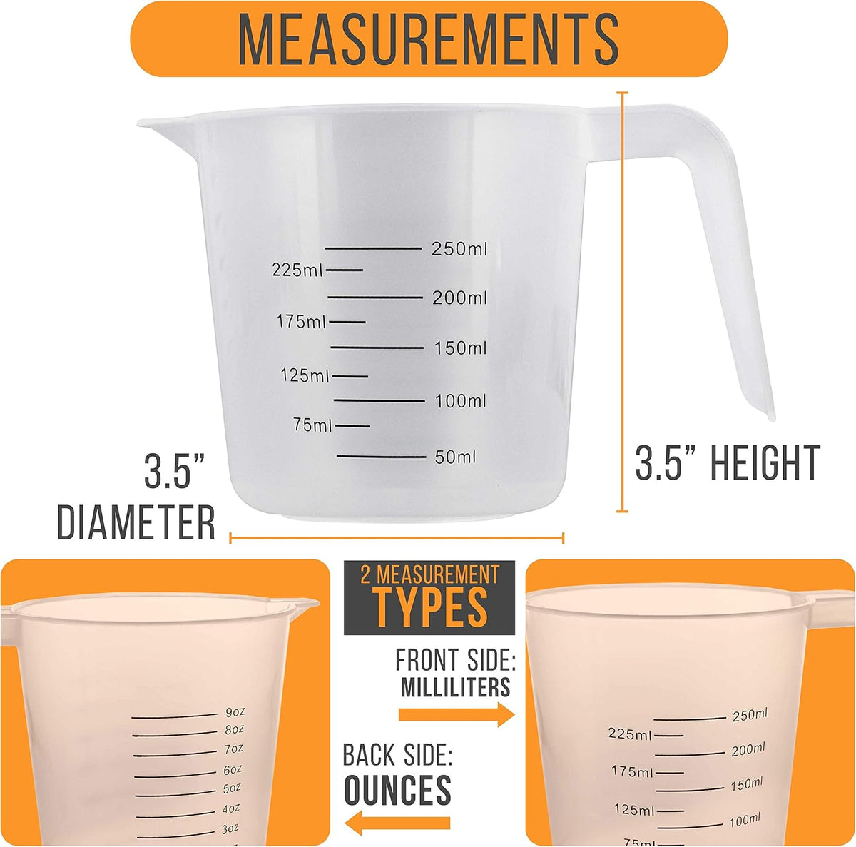 U.S. Kitchen Supply Plastic Measuring Cups with Handles - 16 oz (500 ml)