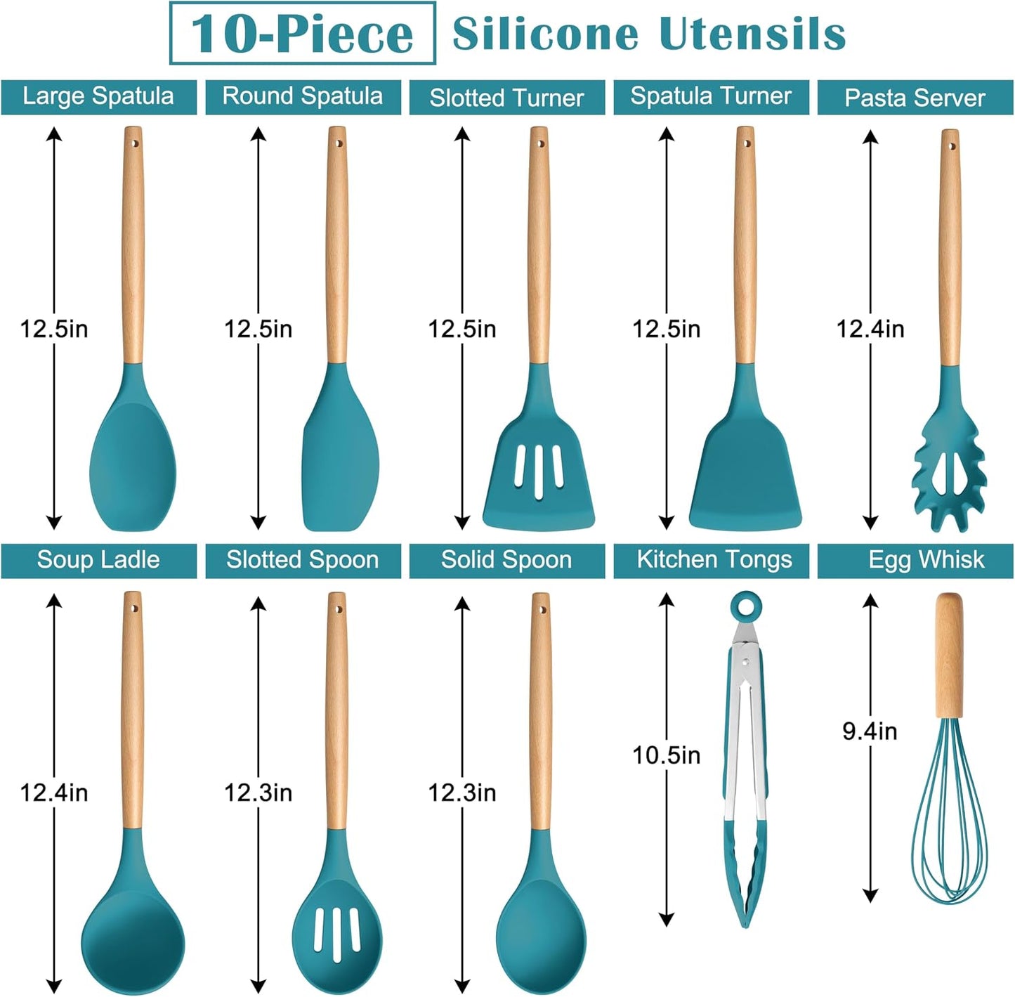 E-far Silicone Cooking Utensils Set, 5-Piece Kitchen Utensils Set with Wooden Handle for Cooking, Silicone Kitchen Nonstick Tools Spatula Turner Slotted Spoons, Nontoxic & Heat Resistant-Khaki