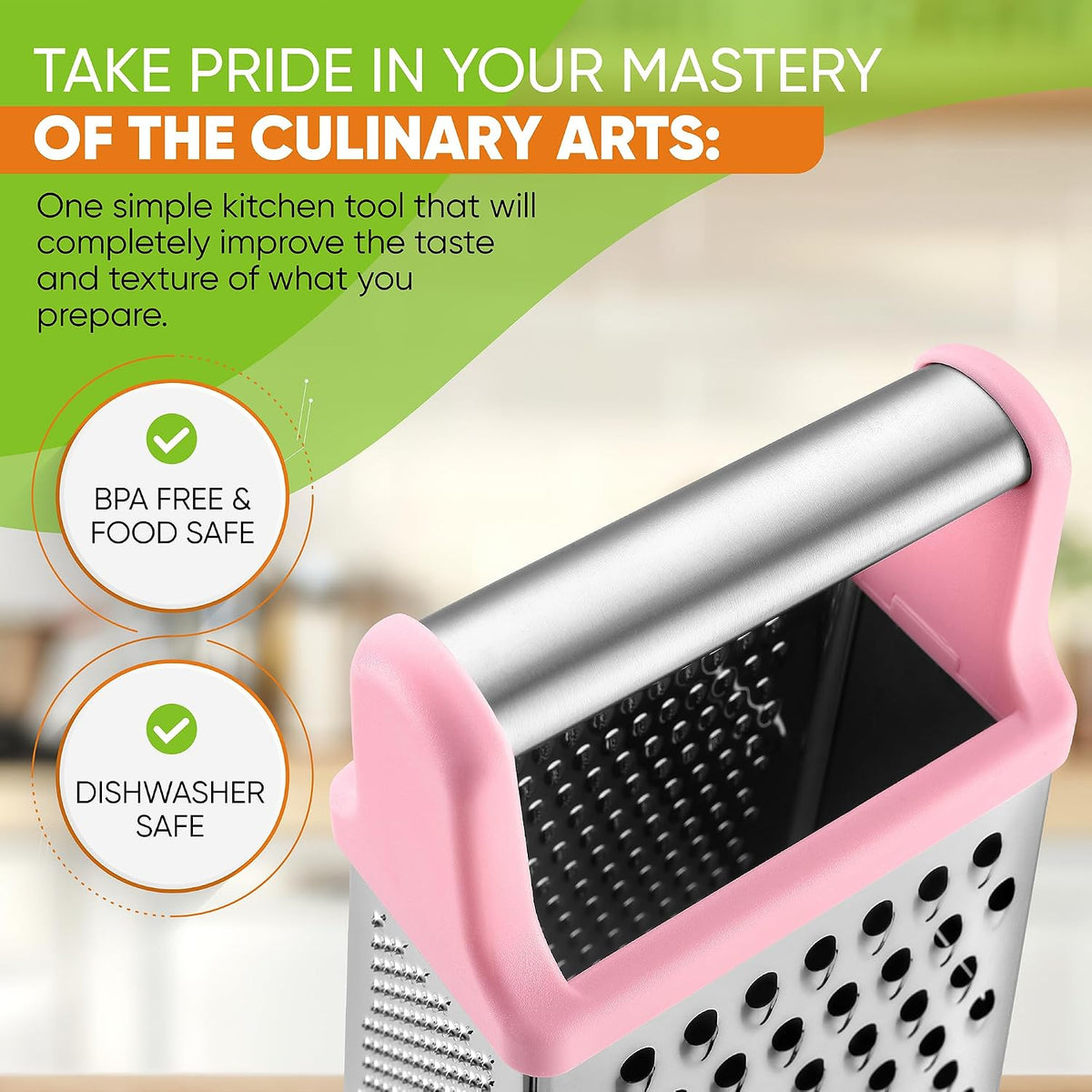 Spring Chef Stainless Steel XL Cheese Grater for Kitchen, Green