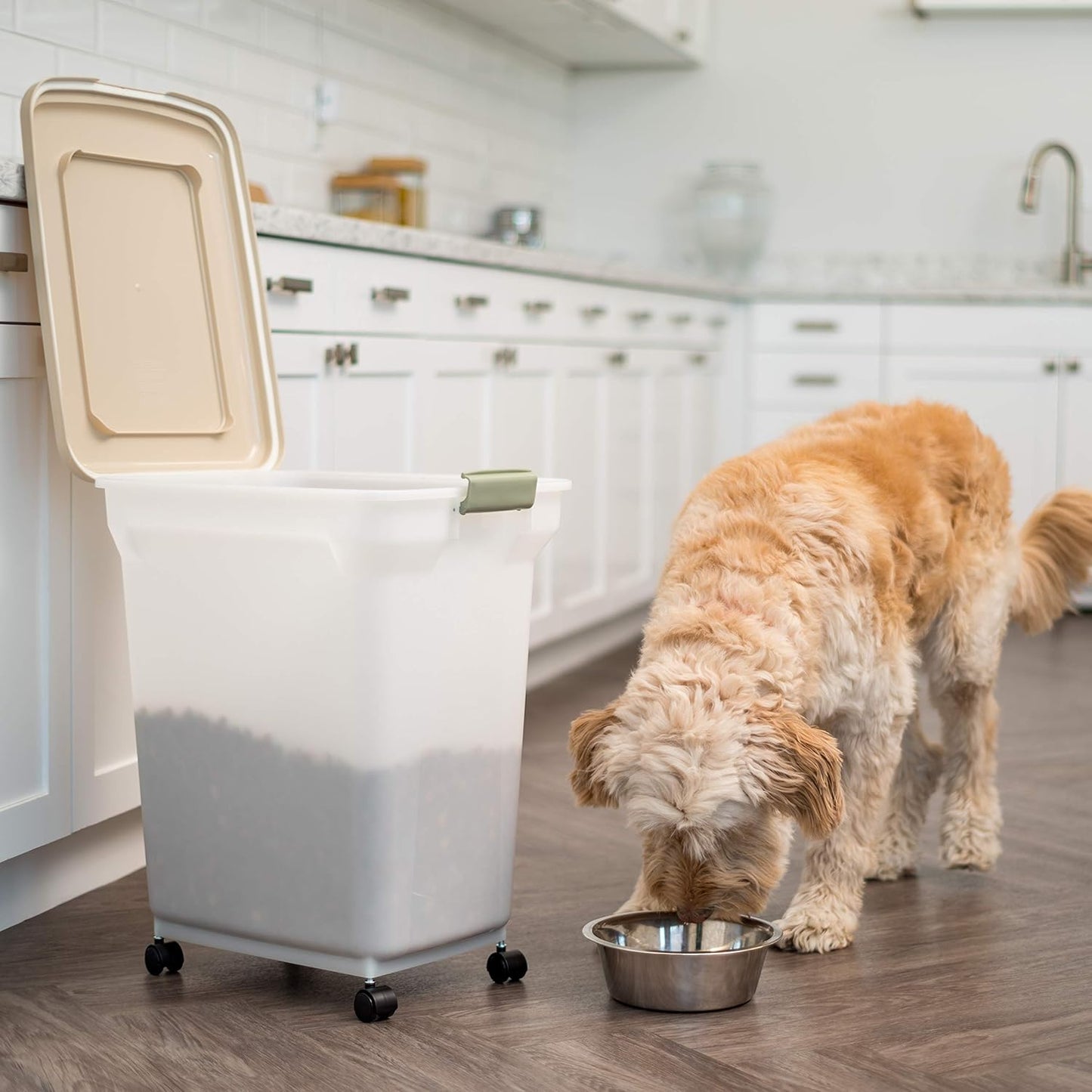 IRIS USA Dog Food Storage Container 58 Lb, Airtight Large Pet Food Storage Bin with Wheels, for Dog Cat Bird Chicken Food, Holds Up to 58 lbs, Keep Fresh, BPA Free, Made in USA, Black