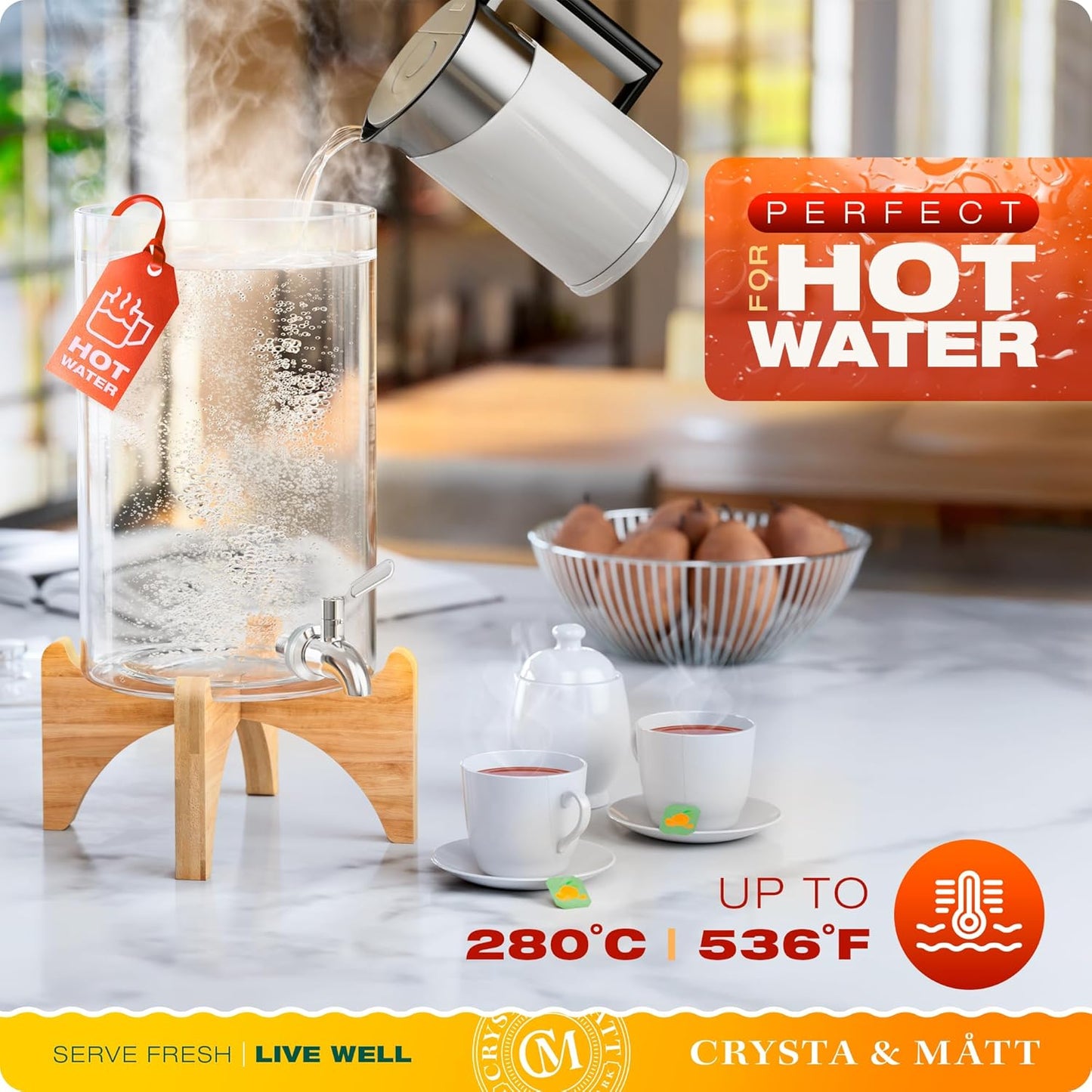 2.2 Gallon Glass Beverage Dispenser With Stand | Glass Water Dispenser With Stand | Leakproof Spigot | Ideal for Hot and Ice Cold Drinks | Perfect for Breakfast, Parties, Weddings