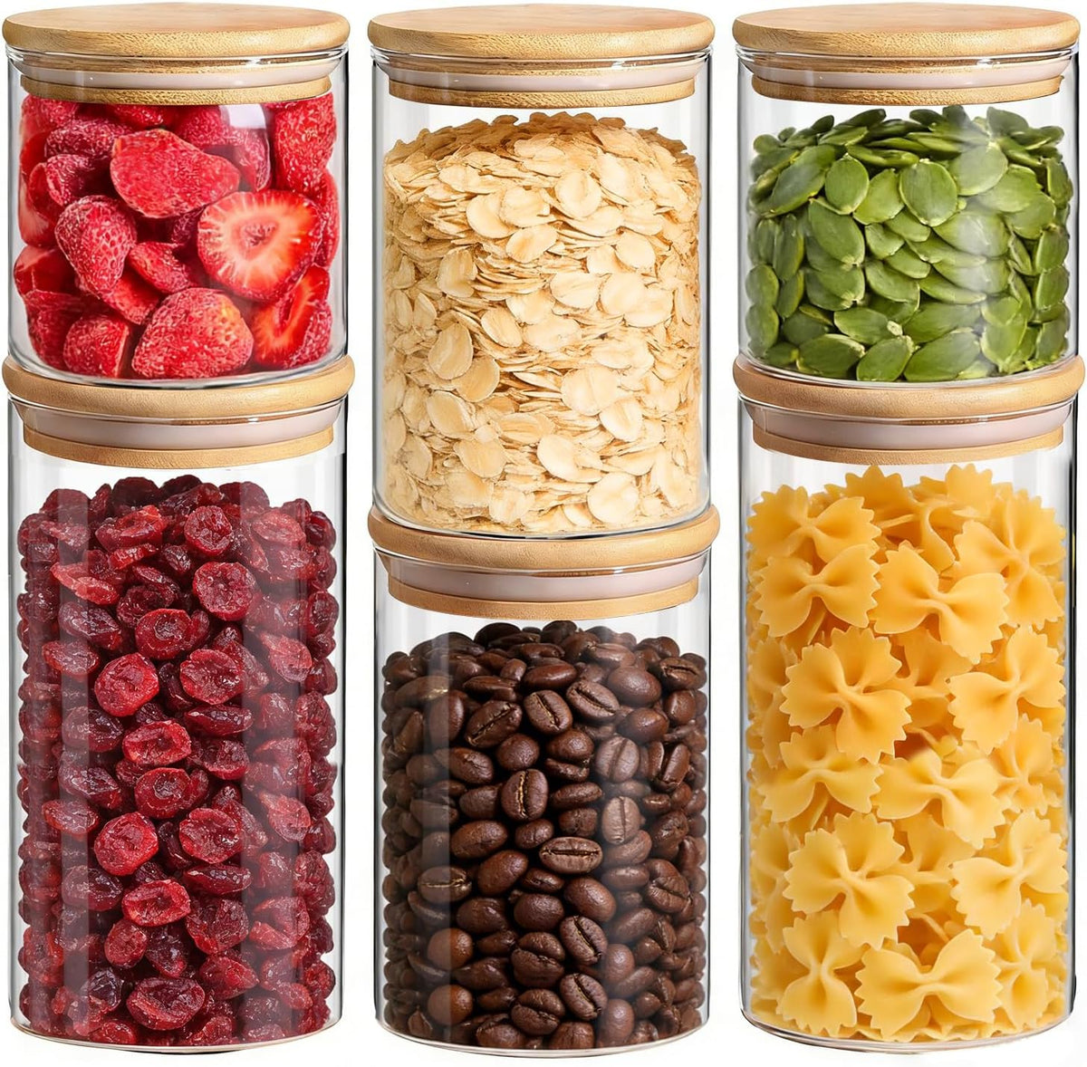 ComSaf Glass Storage Containers with Lids 1 Qt, Set of 6 Food Storage Jars