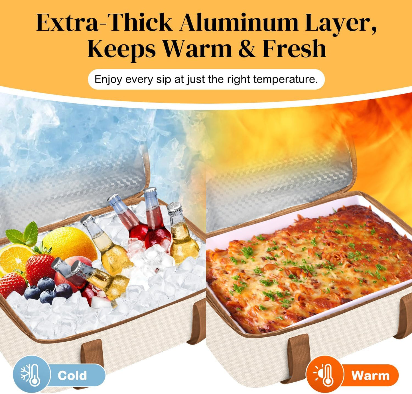 Coobiiya Insulated Casserole Carrier,Lasagna Lugger Tote Keeps Food Hot or Cold,Thermal Lunch Bag Warmer & Cooler Carrier Bag,Portable Tote Bag Fits 9" x 13" Baking Dish for Picnic and Cookout