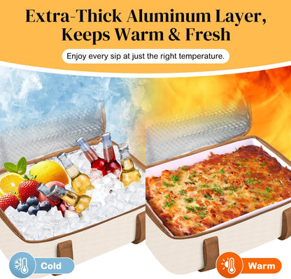 Coobiiya Insulated Casserole Carrier,Lasagna Lugger Tote Keeps Food Hot or Cold,Thermal Lunch Bag Warmer & Cooler Carrier Bag,Portable Tote Bag Fits 9" x 13" Baking Dish for Picnic and Cookout