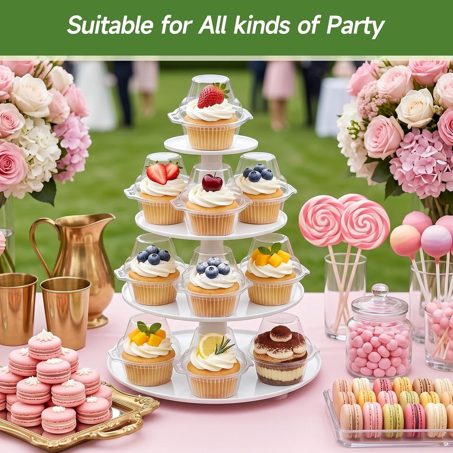 Dealusy 100 Pack Individual Cupcake Containers with Airtight Dome Lids, Clear Plastic Single Cupcake Boxes, Stackable Disposable Muffin Holders for Baking, Parties, Weddings & Picnics