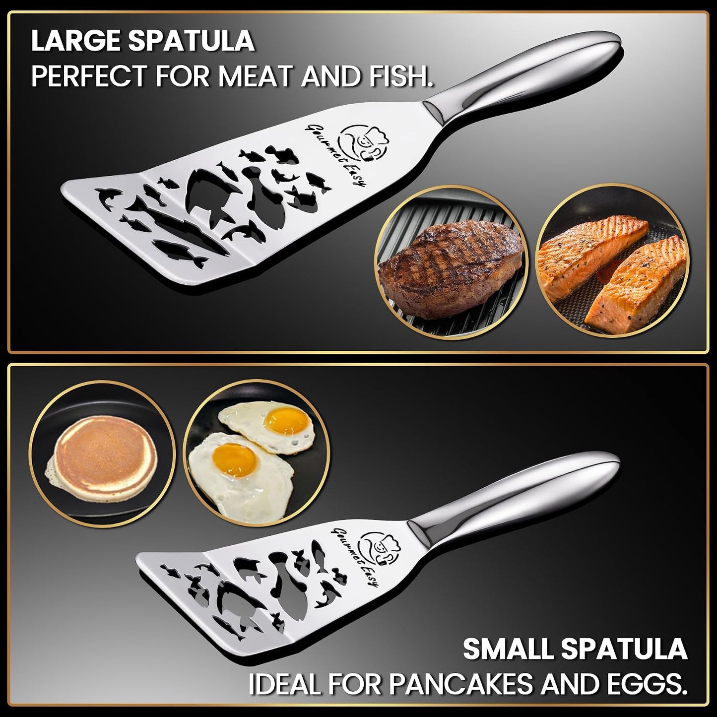 Gourmet Easy Fish Spatula Set, Ultra-Thin Edge for Easy Turning & Flipping | Stainless Steel, Kids Friendly, Ergonomic Non-Slip Grip for Secure Control, Versatile Use, Dishwasher Safe, 5-Year Warranty