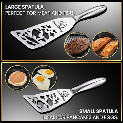 Gourmet Easy Fish Spatula Set, Ultra-Thin Edge for Easy Turning & Flipping | Stainless Steel, Kids Friendly, Ergonomic Non-Slip Grip for Secure Control, Versatile Use, Dishwasher Safe, 5-Year Warranty