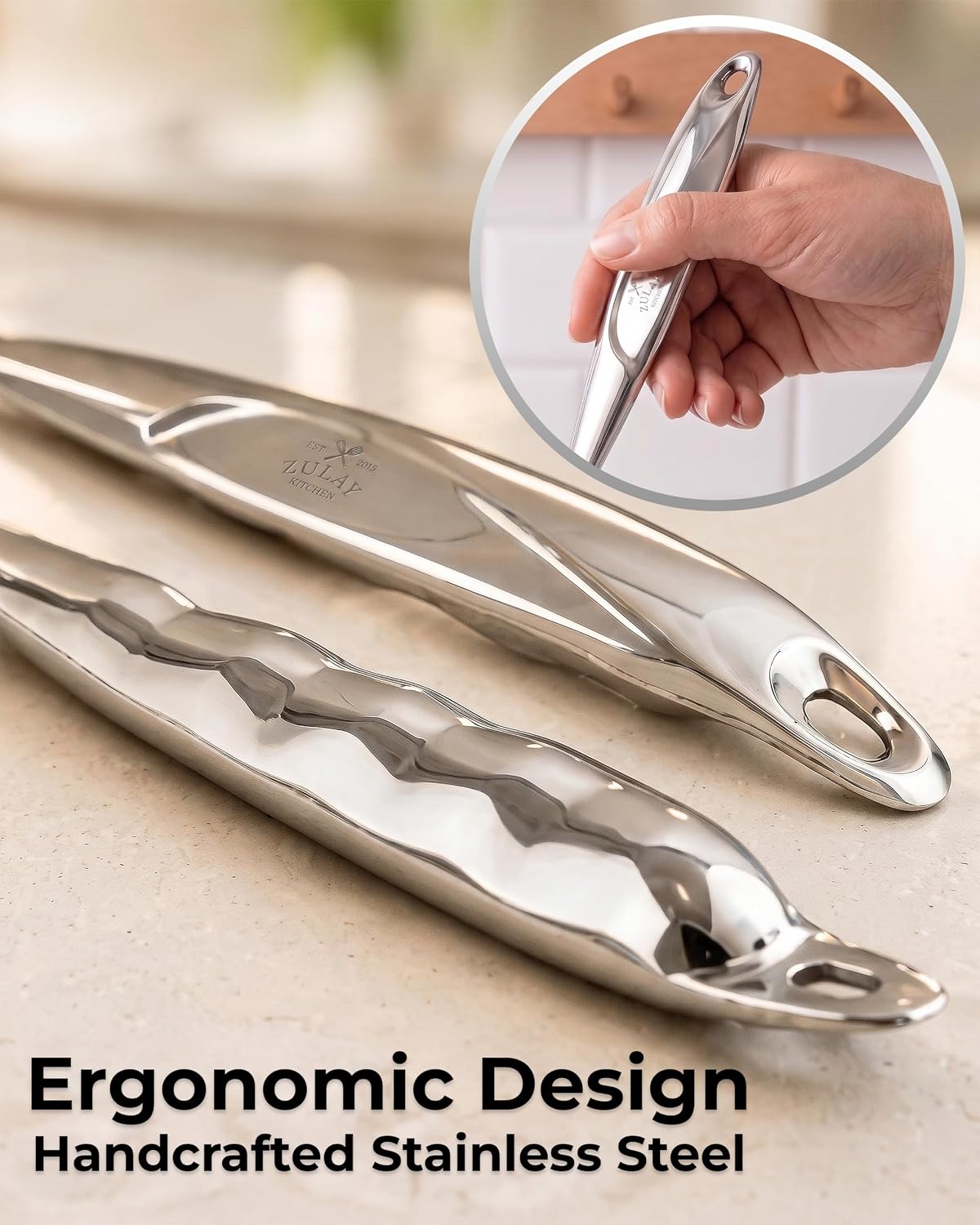 Zulay Kitchen Stainless Steel Serving Spoon - 11.5” Large Cooking & Serving Spoon with Ergonomic Handle - Durable, Rust-Resistant & Dishwasher Safe Kitchen Utensil for Cooking and Buffets