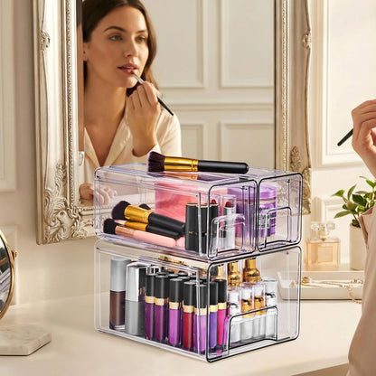 Sorbus Clear Stackable Storage Drawers, 4-Piece Set 1 Large, 1 Medium & 2 Small Pull-Out Plastic Organizer Bins with Handles for Bathroom, Closet, Pantry, Cabinet & Medicine Storage