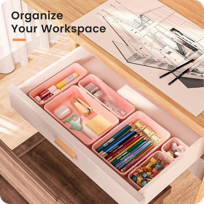 A-LuGei 【Military Grade】 Drawer Organizer,【𝟱𝗦𝗶𝘇𝗲】 Makeup organizer,【Holds 177 Items】 Bathroom Organizers and Storage,Organization and Storage,Desk Drawer Organizer for Vanity【Clear】