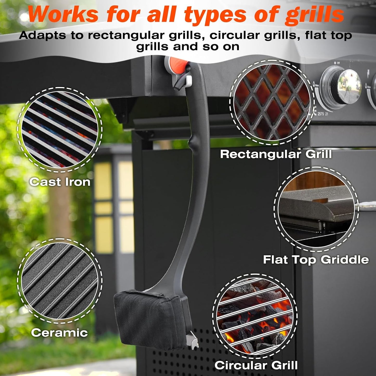 Grill Brush for Outdoor Grill, Steam Grill Cleaner Bristle Free with Scraper, Replaceable Cleaning Head & Heat-Resistant Handle, Grilling Gift for Dad, Men - Black