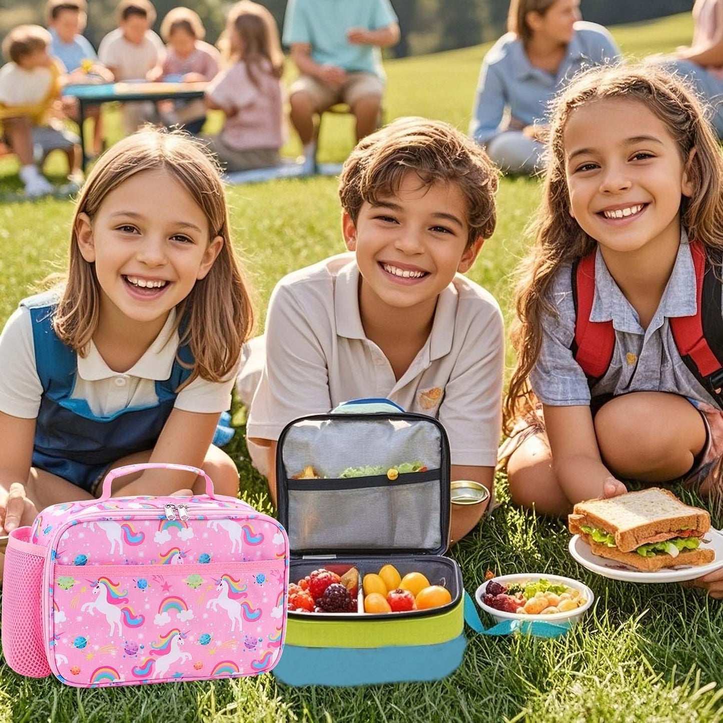 RHCPFOVR Kids Lunch Bag - Insulated Lunch Box for Boys Girls,Washable Lunch Bag and Reusable Toddler Leak-proof Lunchbox for School and Daycare - Colors A