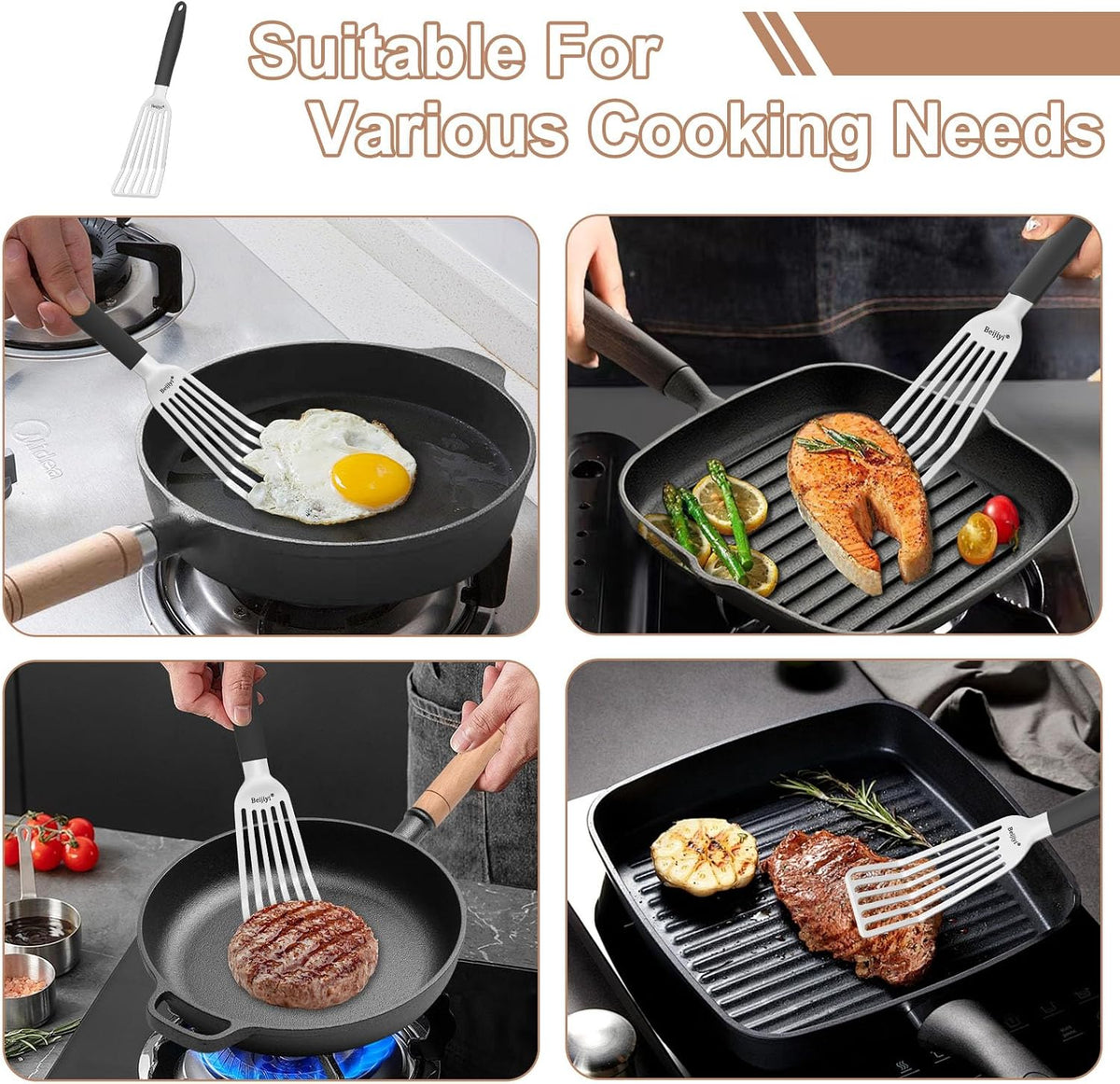 Beijiyi 2 Pack Stainless Steel Fish Spatula, 13.5" & 11.7"