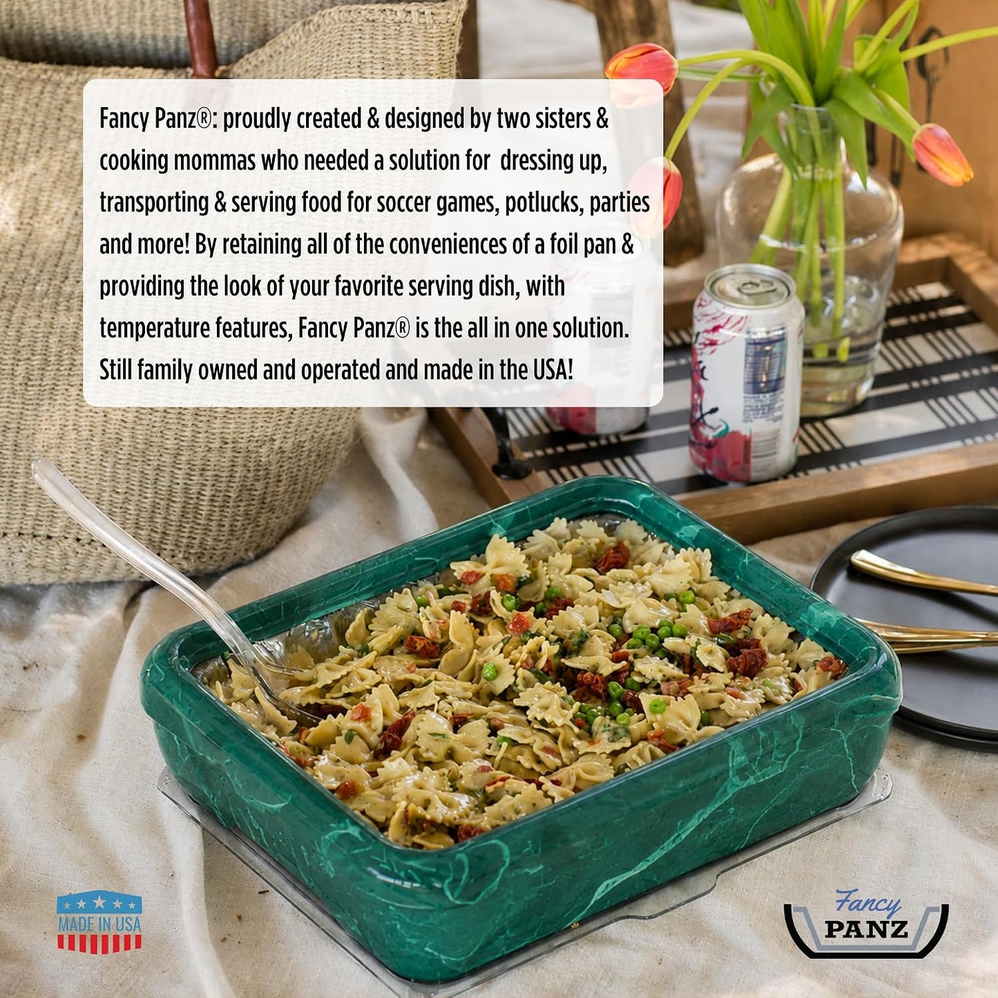 Fancy Panz Red Classic Aluminum Foil Pan Carrier with Secure Latch Lid - Reusable Casserole Carrier for Half Size Pans - Food Transport Holder for Potlucks, Parties, Tailgates & Entertaining